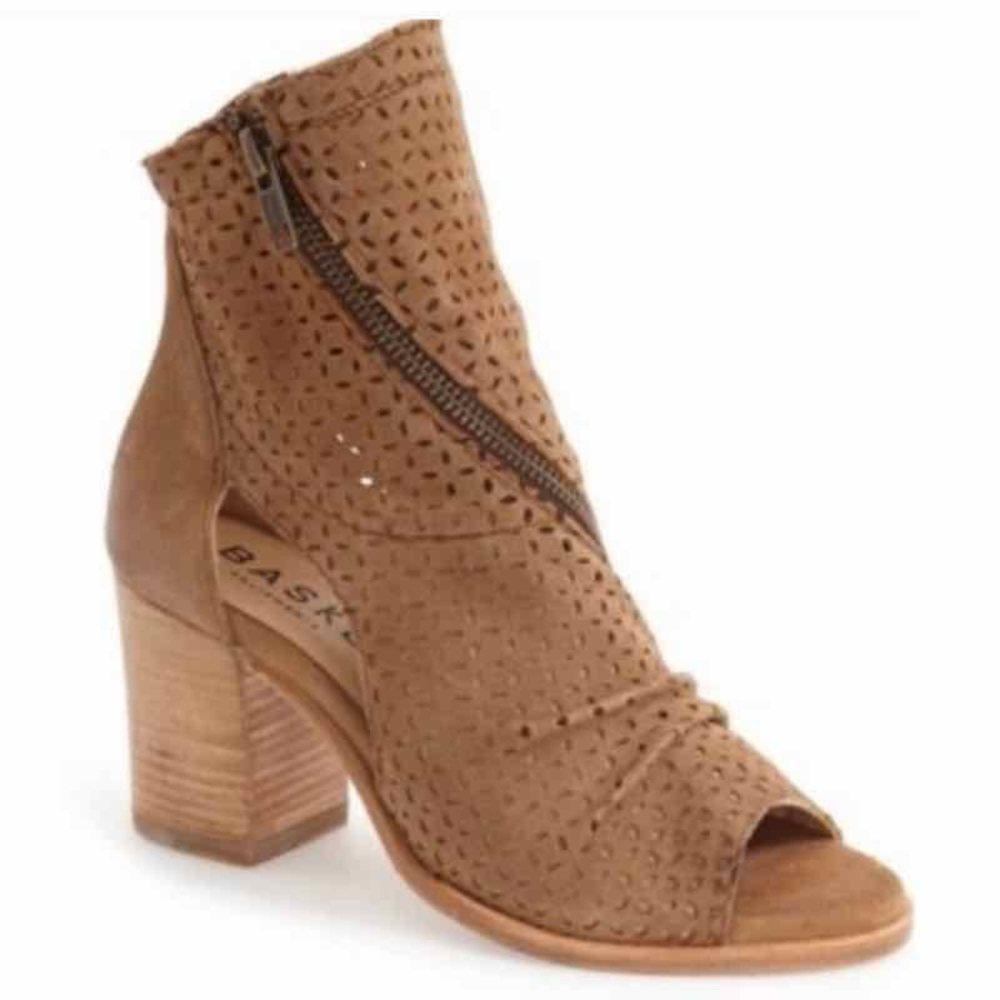 Open Toe Suede Booties w/ Asymmetrical Zipper